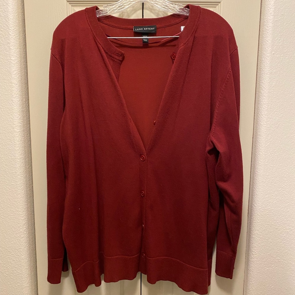 Red button-up cardigan from Lane Bryant (18/20)